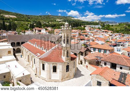 View Of Omodos Village And Timios Stavros Monastery. Limassol District, Cyprus