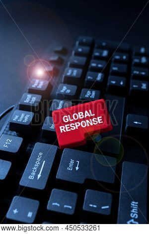 Sign Displaying Global Response. Business Approach Indicates The Behaviour Of Material Away From Imp