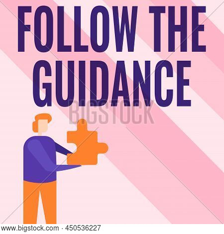 Sign Displaying Follow The Guidance. Concept Meaning Controlling A Course Of Projectile By Builtin M