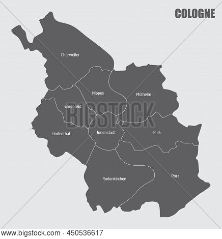 Cologne City, Germany. Administrative Map With Labels.
