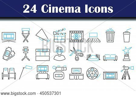 Cinema Icon Set. Editable Bold Outline With Color Fill Design. Vector Illustration.