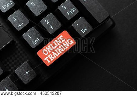 Writing Displaying Text Online Training. Word Written On Computer Based Training Distance Or Electro