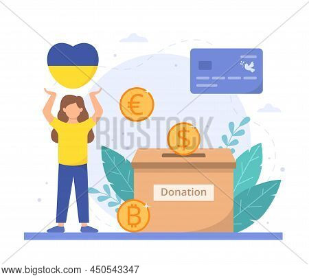 Donations For Ukraine Concept. Stop The War In Ukraine. Vector Illustration.