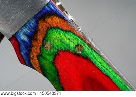 Damask Hand-forged Knife Made Of Several Layers Of Steel With An Exclusive Pattern Photographed In T