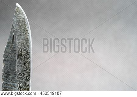 Damask Hand-forged Knife Made Of Several Layers Of Steel With An Exclusive Pattern Photographed In T