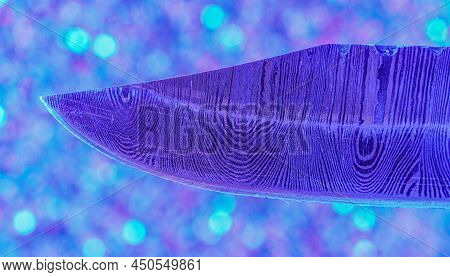 Damask Hand-forged Knife Made Of Several Layers Of Steel With An Exclusive Pattern Photographed In T