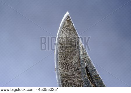 Damask Hand-forged Knife Made Of Several Layers Of Steel With An Exclusive Pattern Photographed In T