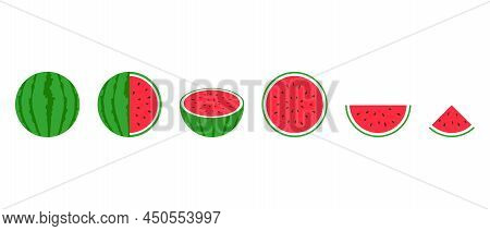 Watermelon Vector Icons Set. Sweet Green Fruit Slice, Collection Of Vector Illustrations