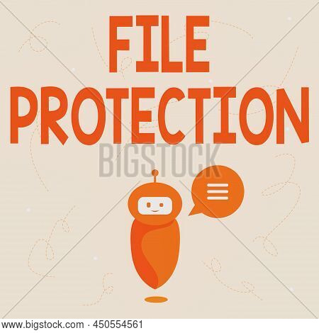 Hand Writing Sign File Protection. Internet Concept Preventing Accidental Erasing Of Data Using Stor