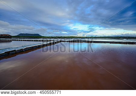 Marine Sal Industry In Caribbean Island Dominican Republic.cristal Spice Pond Close To Atlantic Ocea
