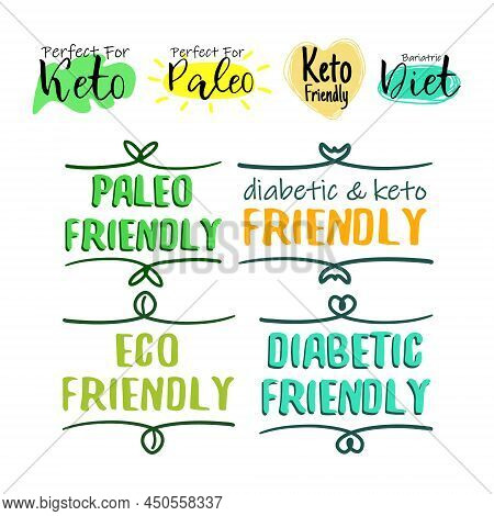 Diet Nutrition Product Label Set, Sticker Design. Perfect For Keto, Paleo And Bariatric Dietary Meal