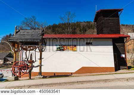Owl Mountains, Poland - April 2021: Small Building Of Volunteer Fire Department In Sokolec