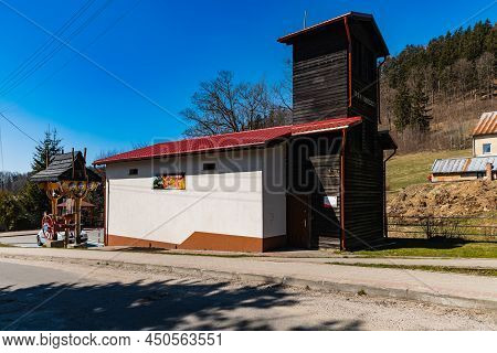 Owl Mountains, Poland - April 2021: Small Building Of Volunteer Fire Department In Sokolec