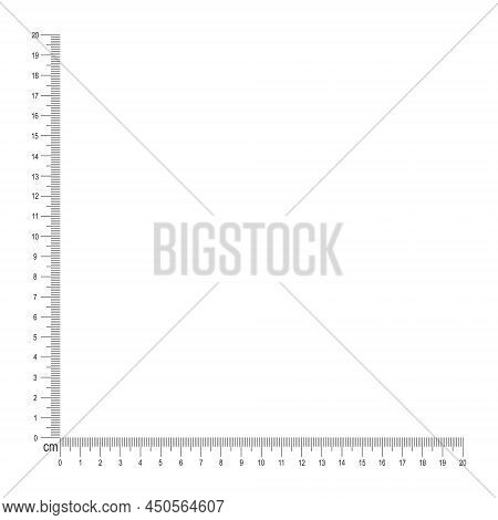 20 Cm Corner Ruler Template. Measuring Tool With Vertical And Horizontal Lines With Centimeters And 