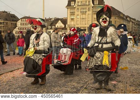 Basel, Switzerland, 11 March 2019. The Traditional Carnival Parade Of Carnival Masks In Basel, Switz