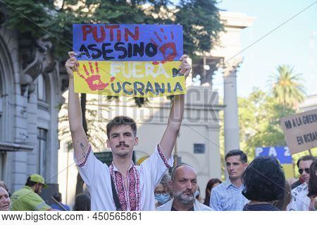 Buenos Aires, Argentina; March 6, 2022: March For Peace In Ukraine, Against Russian War And Invasion