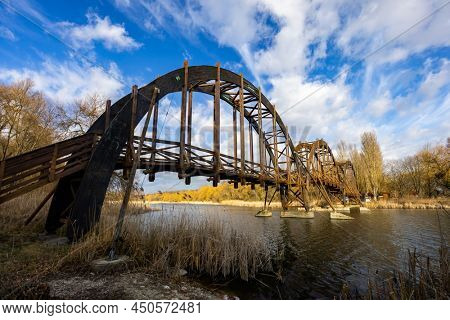 Wooden bridge in Balaton-felvideki nature reserve, Kis-Balaton, Transdanubia, Hungary