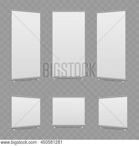 Roll Up Banner Isolated On Transparent Background. Vector