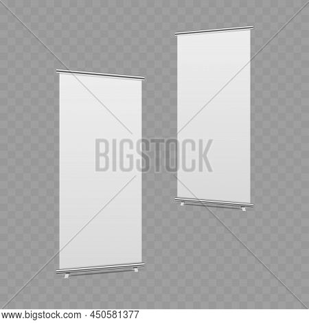 Roll Up Banner Isolated On Transparent Background. Vector