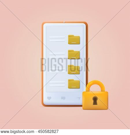 3d Locked Data File Folders On Smartphone. Vector