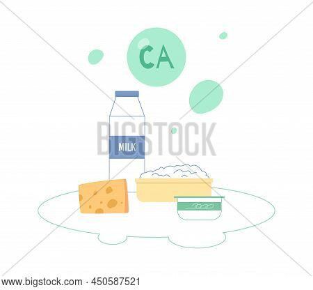 Calcium Organic Foods Rich In Calcium Flat Vector Illustration Isolated.