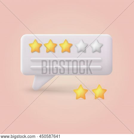 3d Rating Stars Icon For Review Product. Speech Bubble With Yellow Stars. Vector