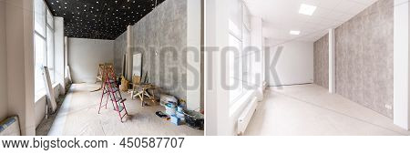 Unfinished Building Interior White Room Repairs In The Apartment Preparing In The Roomrenovation Con