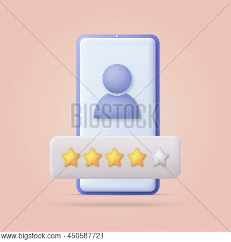 3d Rating Stars Icon On Smartphone. Vector