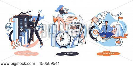 Accountability And Discipline Personal Quality Abstract Concept Vector Illustration Set, Mental Stre