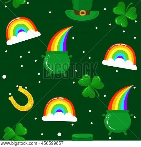 Saint Patrick's Day Pattern With Green Hats. Irish Leprechaun Shenanigans Lucky Charm Clover Funny Q