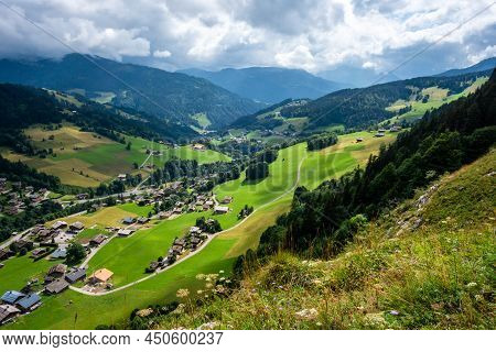 Mountain Landscape And Chinaillon Village. The Grand-bornand, Haute-savoie, France