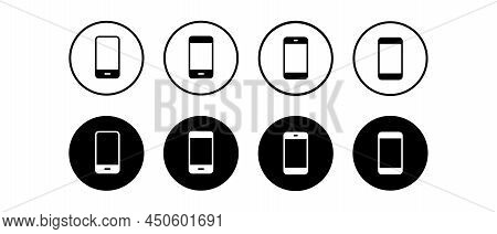 Circle Smartphone Vector Icon Set. Mobile Phones Device Front View. Vector Illustration