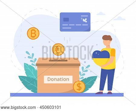 Donations For Ukraine Concept. Stop The War In Ukraine. Vector Illustration Isolated On A White Back