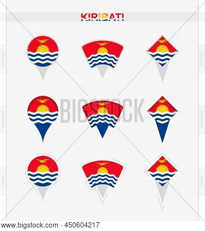 Kiribati Flag, Set Of Location Pin Icons Of Kiribati Flag. Vector Illustration Of National Symbols.