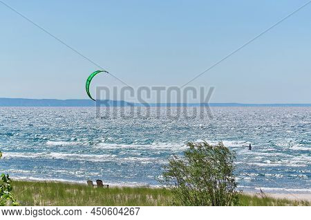 Kiteboard Action On A Windy Summer Day On Georgian Bay In Tiny Township