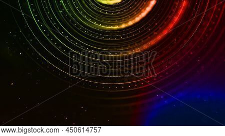 Abstract Sci-fi Background With Glow Particles Form Curved Lines, Surfaces, Hologram Structures Or V