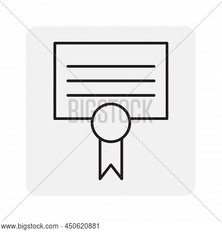 Linear Icon With Diploma Ribbon Seal Line. Winner Certificate. Certified Logo Badge. Vector Illustra