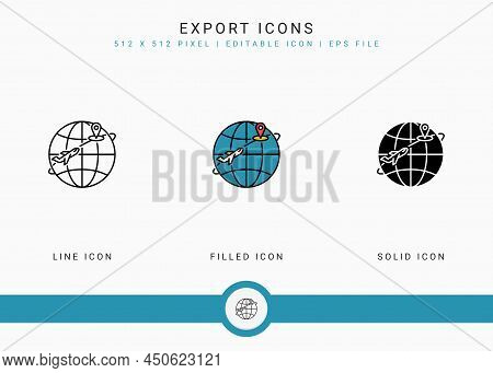 Export Icons Set Vector Illustration With Solid Icon Line Style. Logistic Delivery Concept. Editable