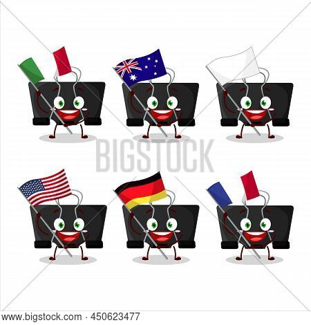 Binder Clip Cartoon Character Bring The Flags Of Various Countries