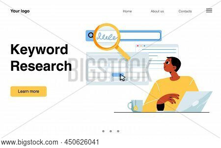 Keyword Research Banner. Concept Of Search Engine Optimization, Content, Traffic And Query Analysis.