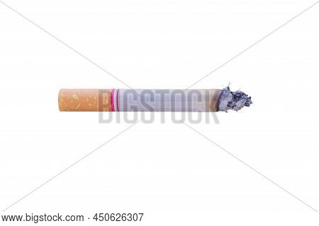Cigarette Ignited Or Burning Cigarette Isolated On White Background.