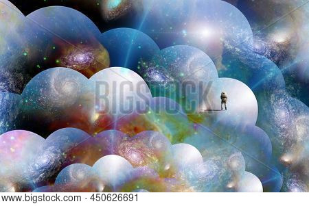 Astronaut in multiverse. 3D rendering