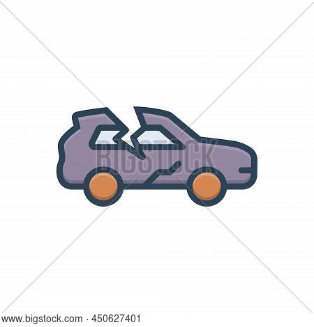 Color Illustration Icon For Crack Car Rift Split Fissure Accident Break Rupture Damage
