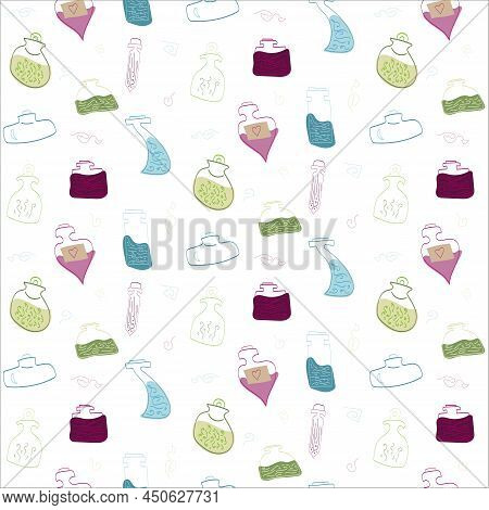 Pattern With Handdrawn Vector Bottles With Various Magical Liquids.