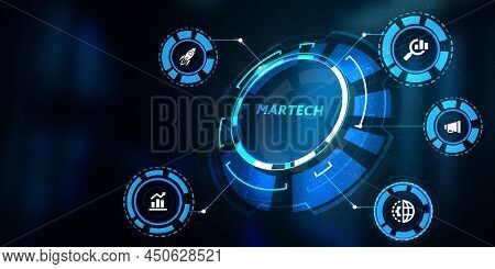 Martech Marketing Technology Concept On Virtual Screen Interface. Business, Technology, Internet And
