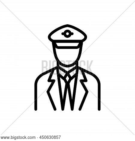 Black Line Icon For Pilot Crew Captain Job Man Aviator Aerialist Drive Copilot Navigator