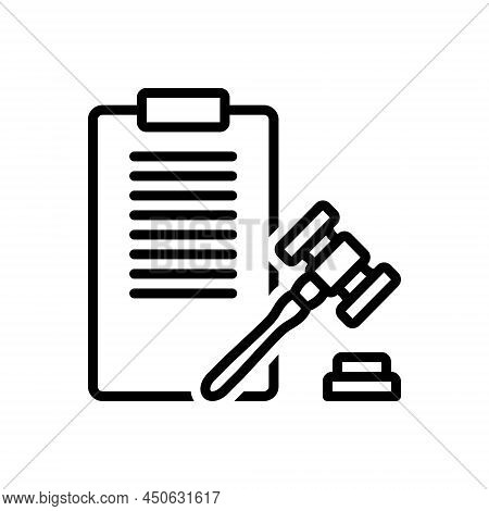 Black Line Icon For Regulations Rule Law Precept Auction Authority Justice Legal Verdict Hammer