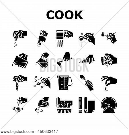 Cook Instruction For Prepare Meal Icons Set Vector. Butter Milk Add, Salt And Pepper Flavoring, Beat