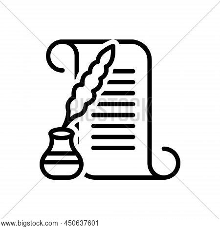 Black Line Icon For Chronicles Memorials Saga History Fasti Narration Scroll Quill Manuscript Antiqu