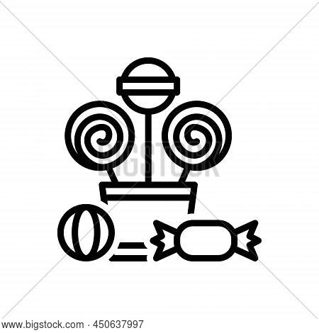 Black Line Icon For Candy Sweet-stuff Sweetmeats Lollipop Delicious Caramel Snack Tasty